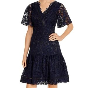 Eliza J Navy Blue Lace Overlay Dress